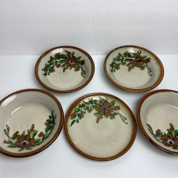 Vintage Set of 5 Pottery Bows Plate Floral Glaze